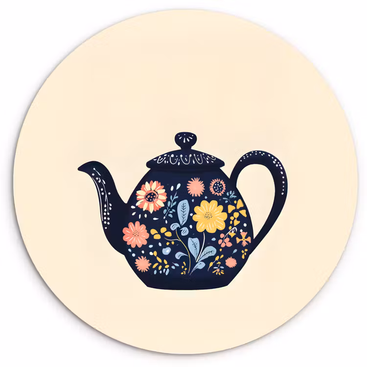 Muurcirkel - Theepot - Kleurrijk - Bloemen — 1