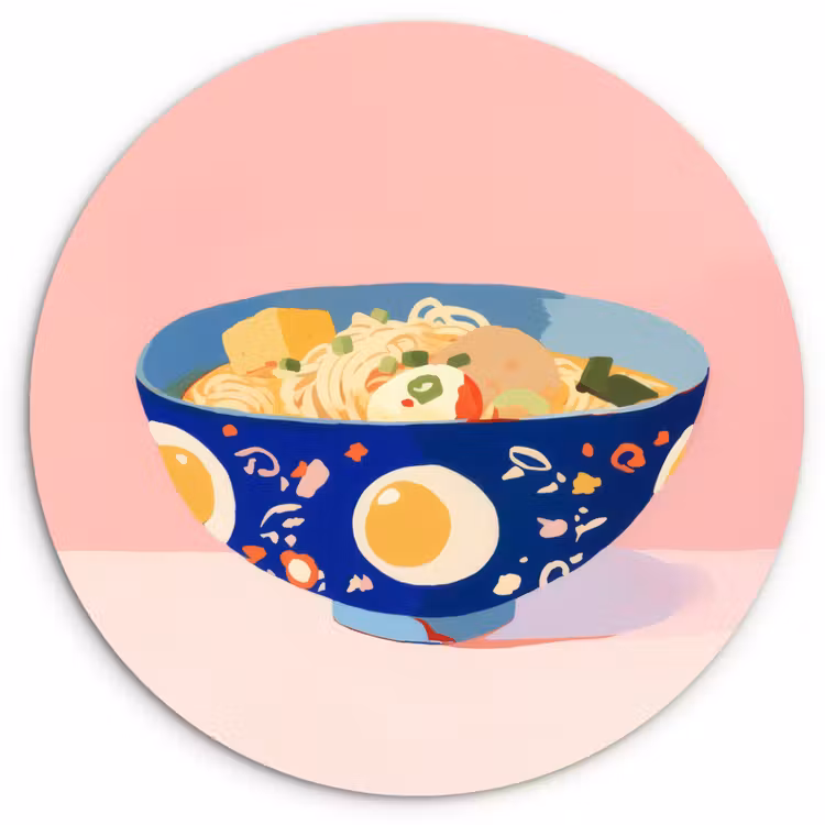 Muurcirkel - Noodles - Kom - Blauw - Illustratie — 1