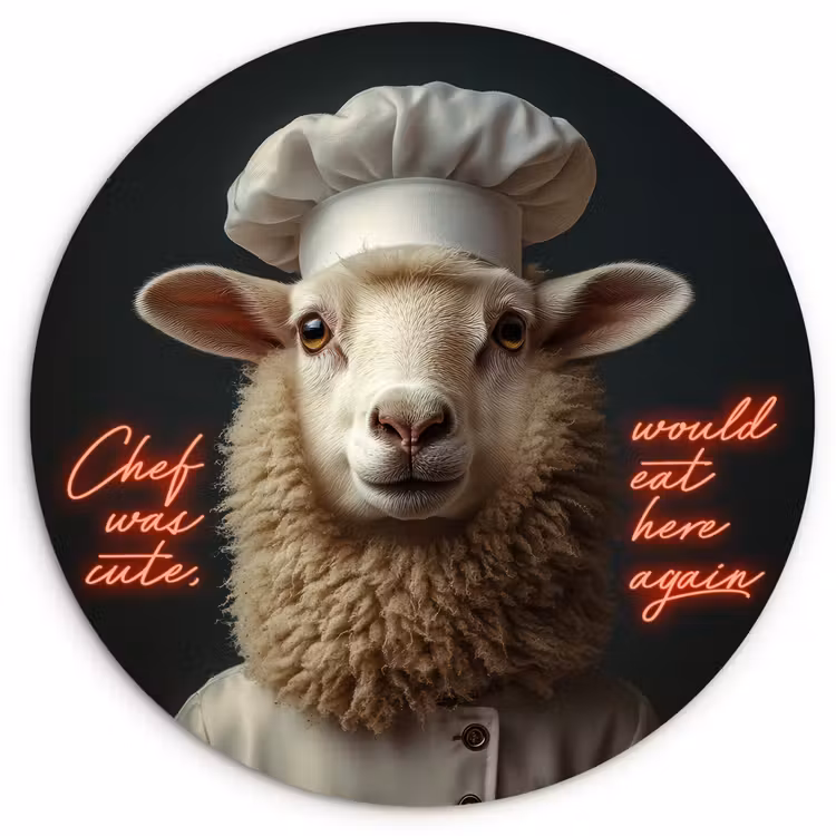Muurcirkel - Schaap - Kokskleding - Neon - Quote — 1
