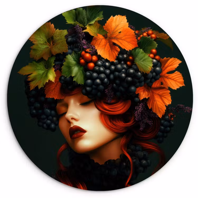 Muurcirkel - Vrouw - Rood - Groen - Druiven — 1