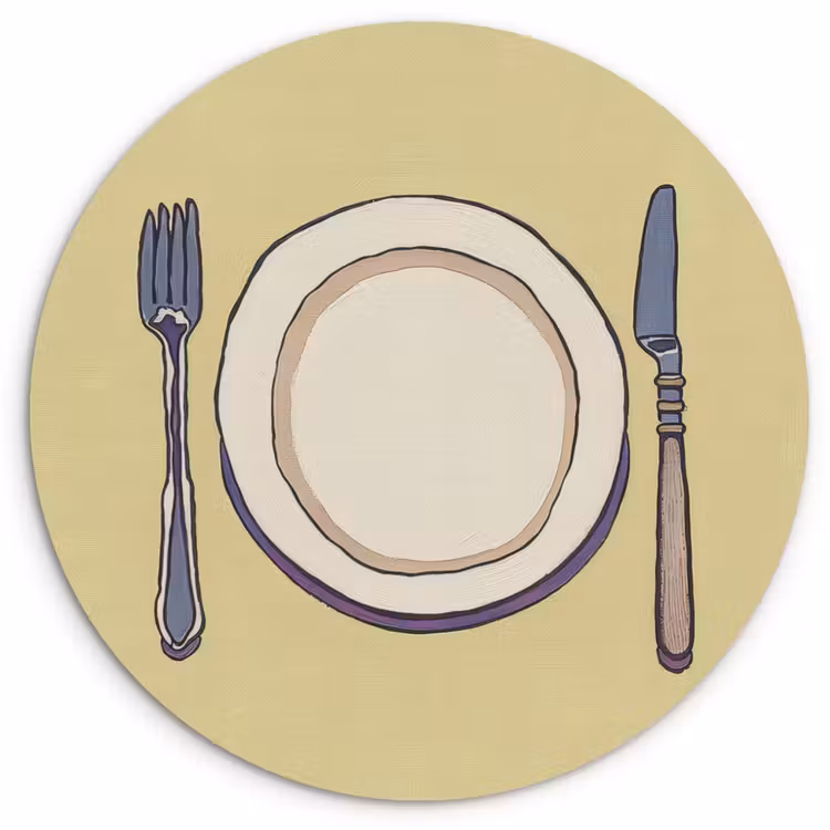Muurcirkel - Illustratie - Bord - Bestek - Beige — 1