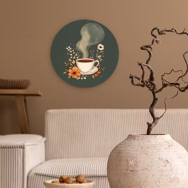 Muurcirkel - Kop - Bloemen - Groen - Koffie — 2