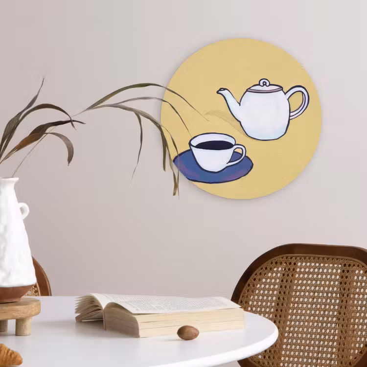 Muurcirkel - Theepot - Kopje - Beige - Illustratie — 4