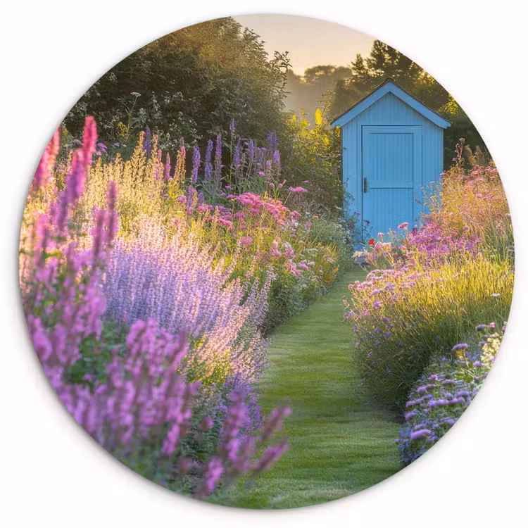 Muurcirkel - Tuinhuisje - Blauw - Bloemen — 1