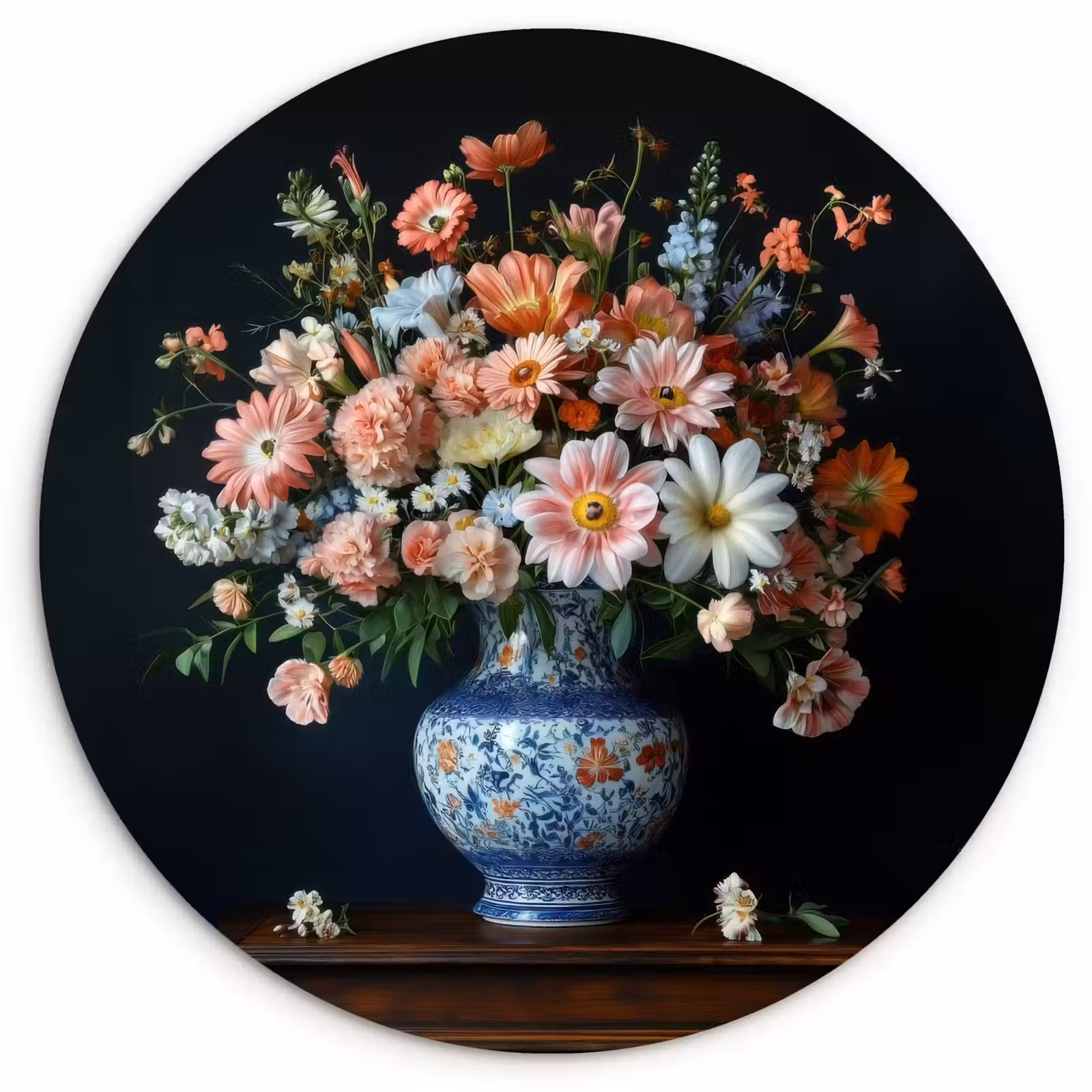 Muurcirkel - Hout - Vaas - Kleuren - Bloemen — 1