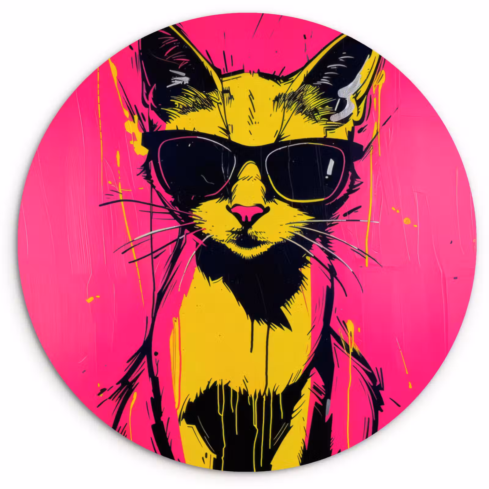 Muurcirkel - Kat - Art - Zonnebril - Roze — 1