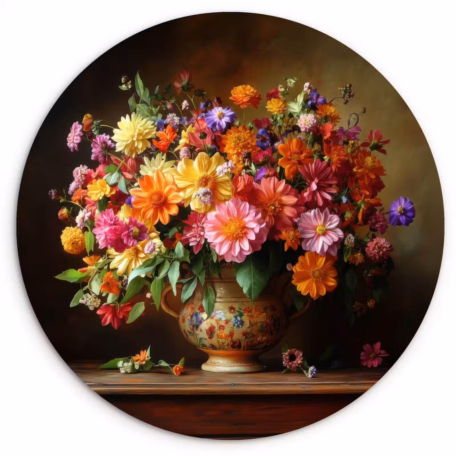 Muurcirkel - Kleuren - Boeket - Vaas - Hout — 1