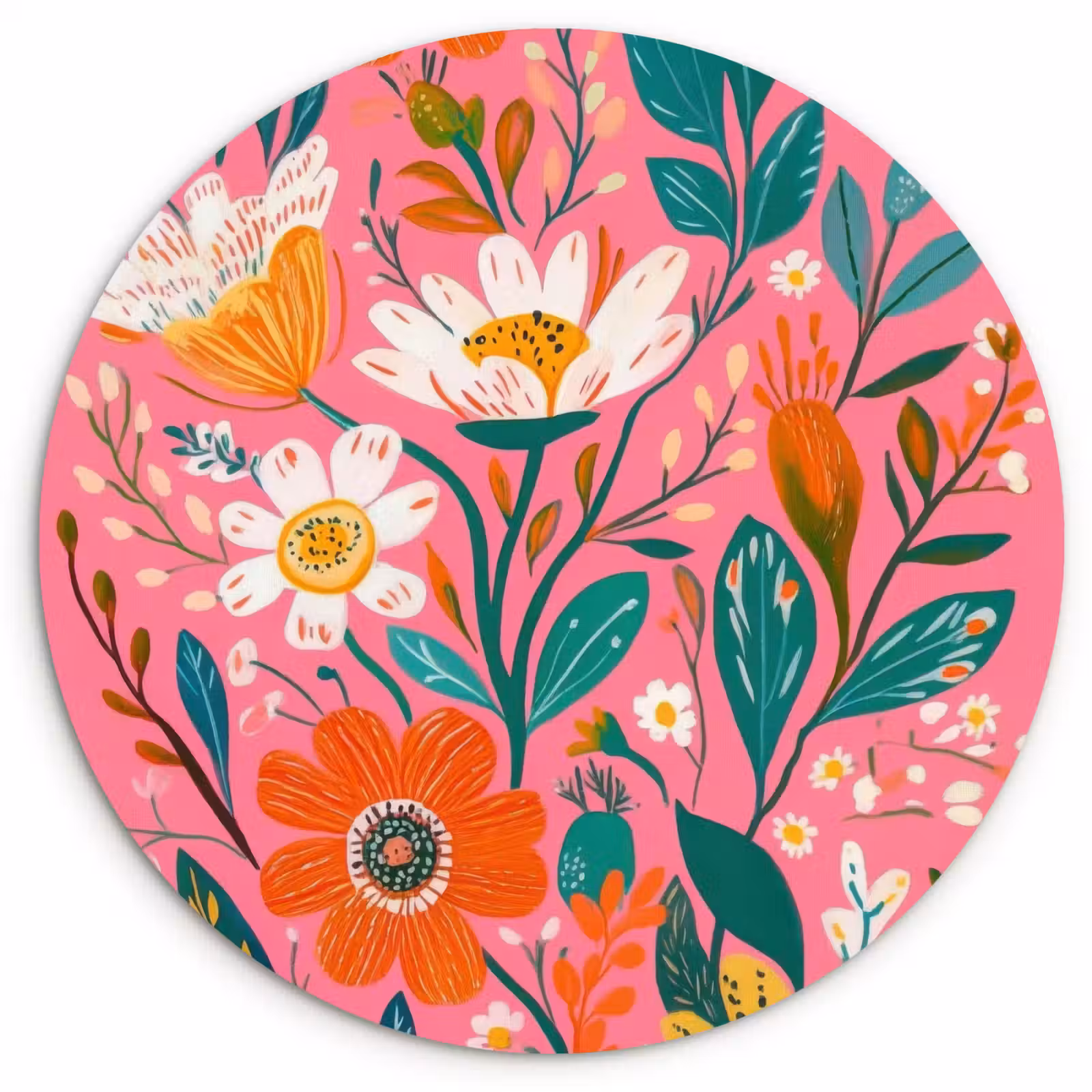 Muurcirkel - Roze - Bloemen - Wit - Oranje — 1