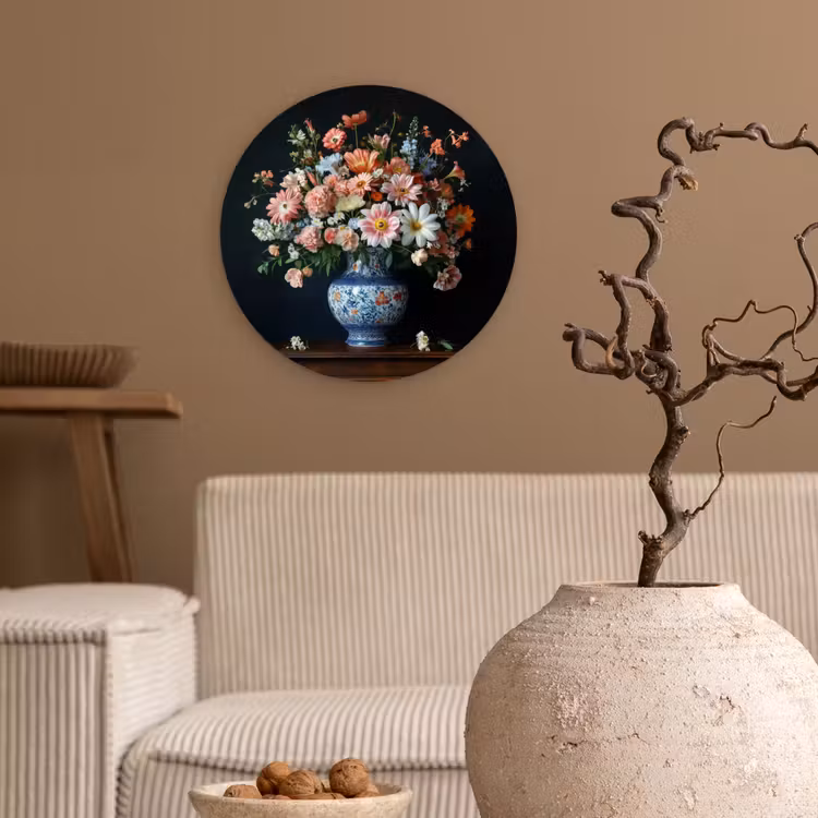 Muurcirkel - Hout - Vaas - Kleuren - Bloemen — 2