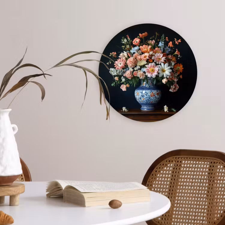 Muurcirkel - Hout - Vaas - Kleuren - Bloemen — 4