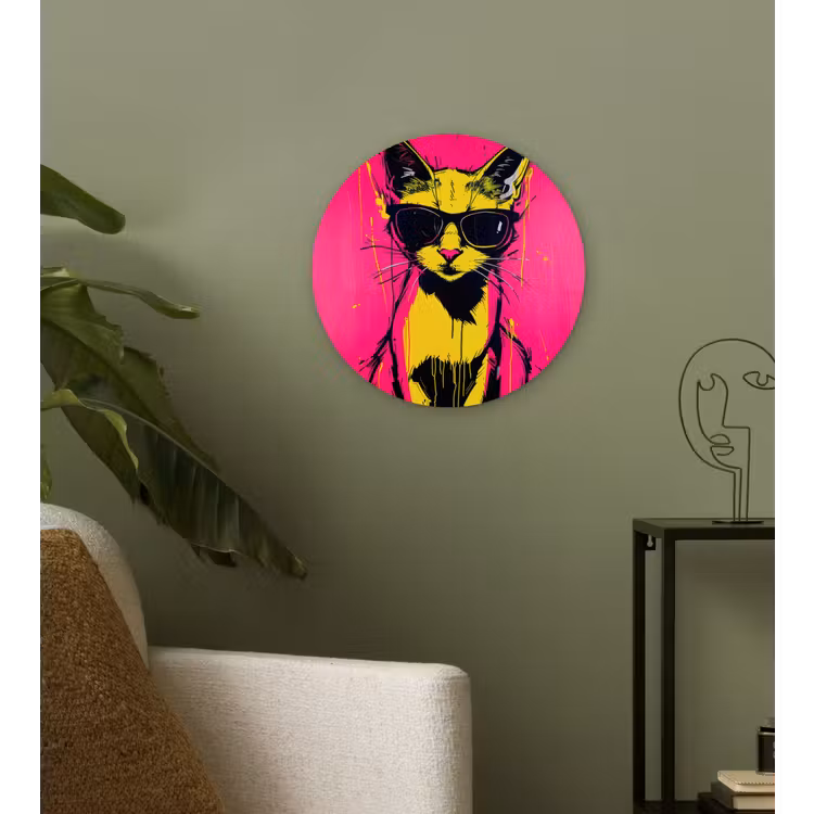 Muurcirkel - Kat - Art - Zonnebril - Roze — 3