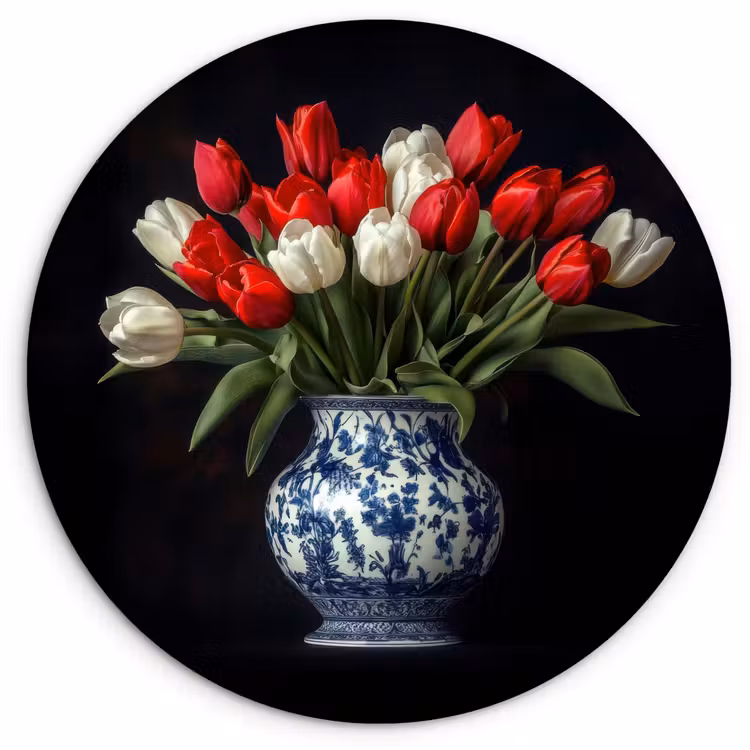 Muurcirkel - Rode - Bloemen - Tulpen - Vaas — 1