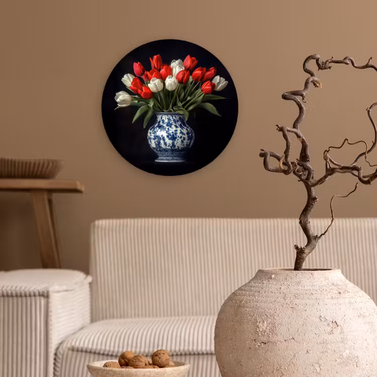 Muurcirkel - Rode - Bloemen - Tulpen - Vaas — 2