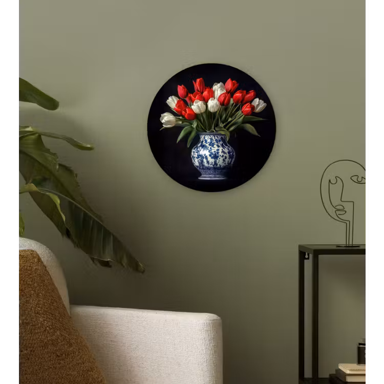 Muurcirkel - Rode - Bloemen - Tulpen - Vaas — 3