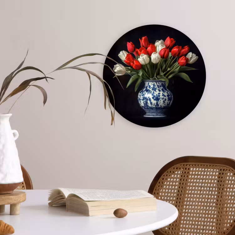 Muurcirkel - Rode - Bloemen - Tulpen - Vaas — 4