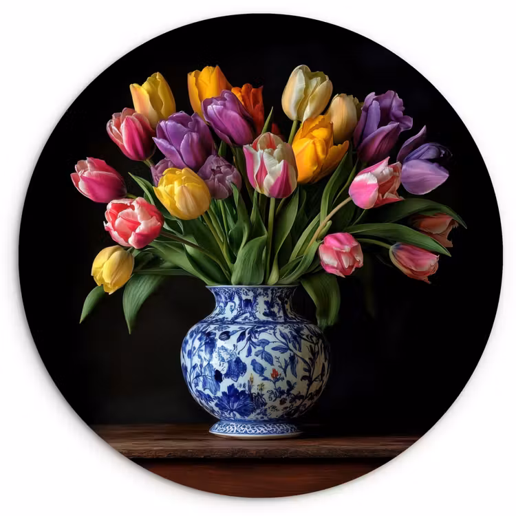 Muurcirkel - Tulpen - Kleuren - Hout - Vaas — 1