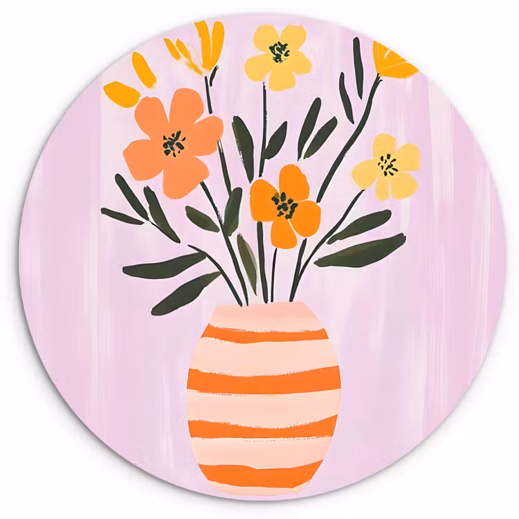 Muurcirkel - Vaas - Gestreept - Bloemen - Oranje — 1