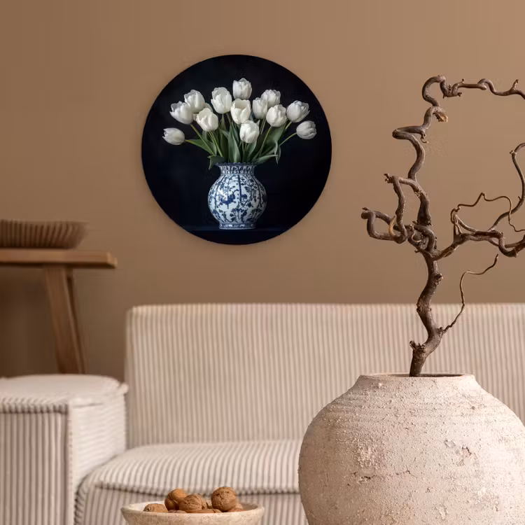 Muurcirkel - Wit - Bloemen - Tulpen - Vaas — 2