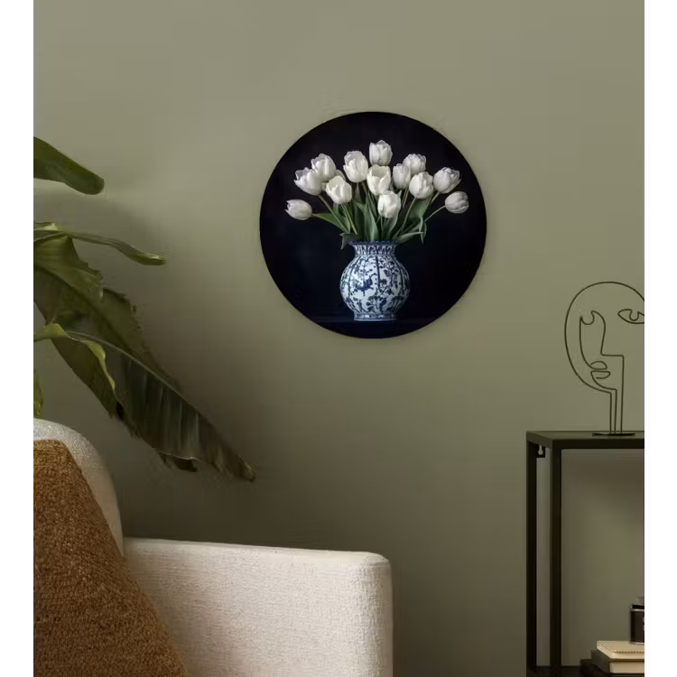 Muurcirkel - Wit - Bloemen - Tulpen - Vaas — 3