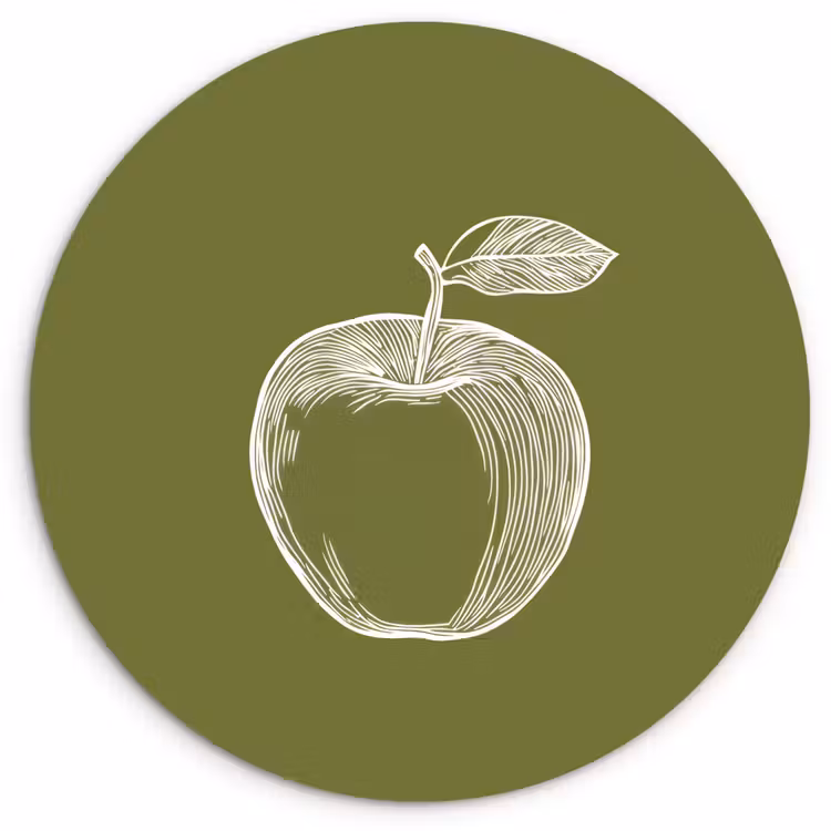 Muurcirkel - Lijntekening - Appel - Olijfgroen - Blaadje — 1