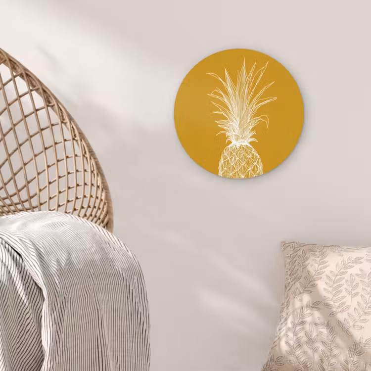 Muurcirkel - Lijnillustratie - Ananas - Bladkroon - Okergeel — 5