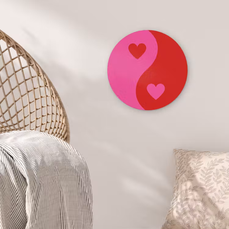 Muurcirkel - Minimalistisch - Rood - Roze - Hartjes — 5