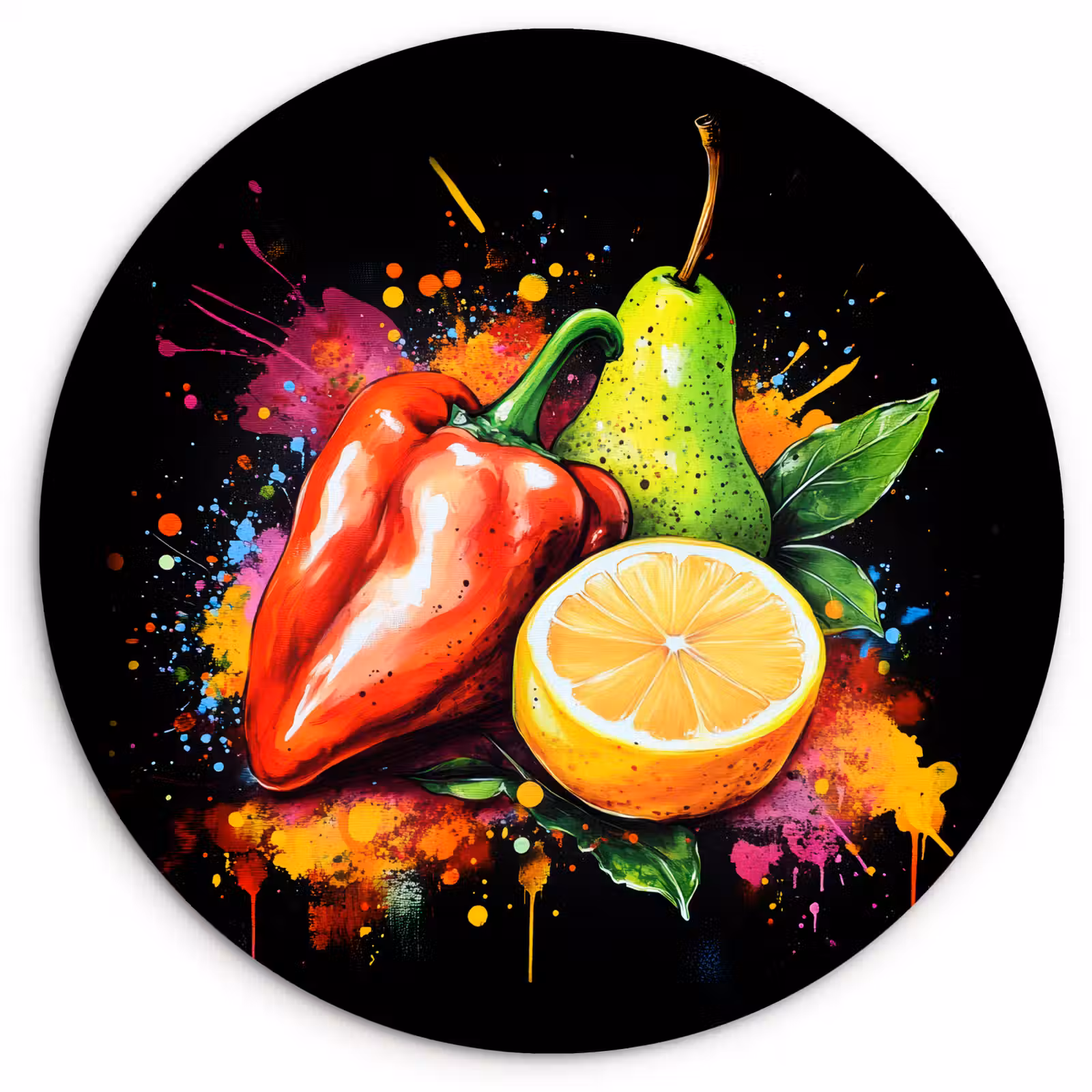 Muurcirkel - Paprika - Peer - Citroen - Graffiti - Verf - Abstract — 1