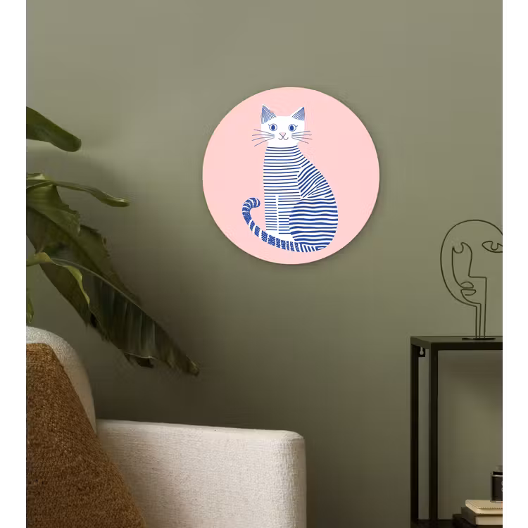 Muurcirkel - Kat - Illustratie - Minimalistisch - Roze — 3