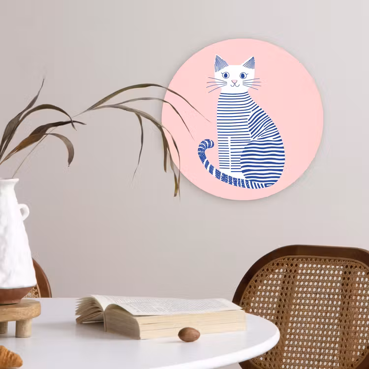 Muurcirkel - Kat - Illustratie - Minimalistisch - Roze — 4