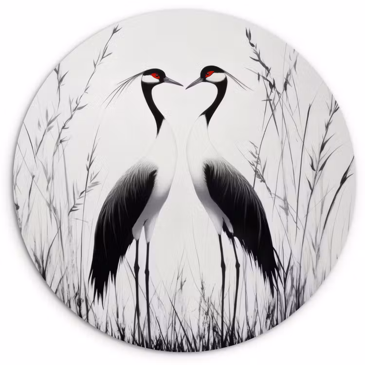 Muurcirkel - Kraanvogels - Gras - Hartvorm - Zwart — 1