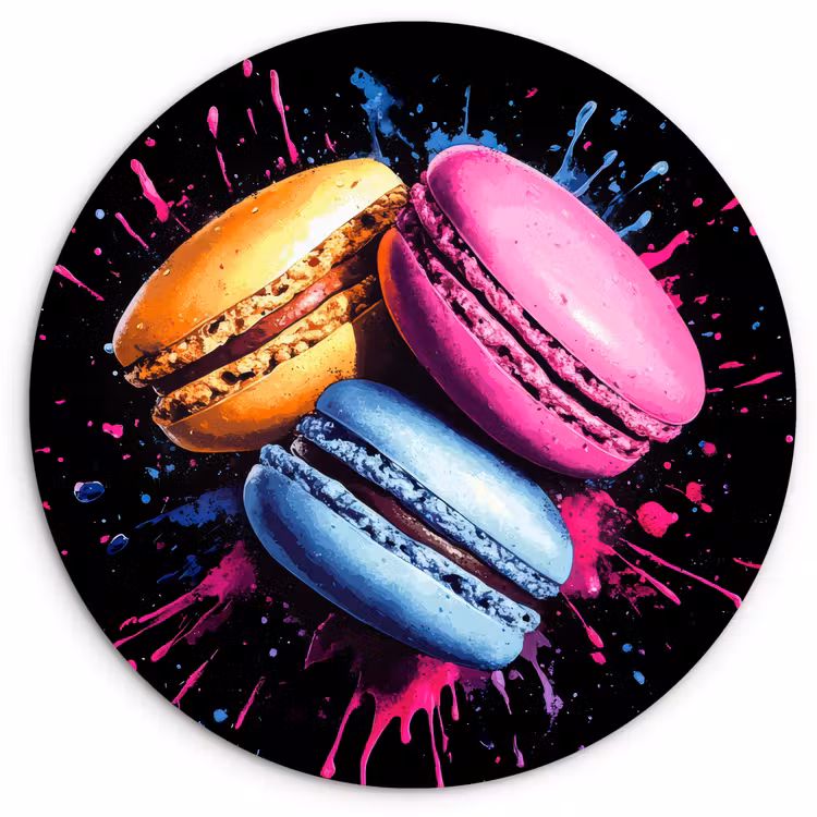 Muurcirkel - Macarons - Dessert - Graffiti - Kleurrijk - Roze - Blauw - Geel — 1