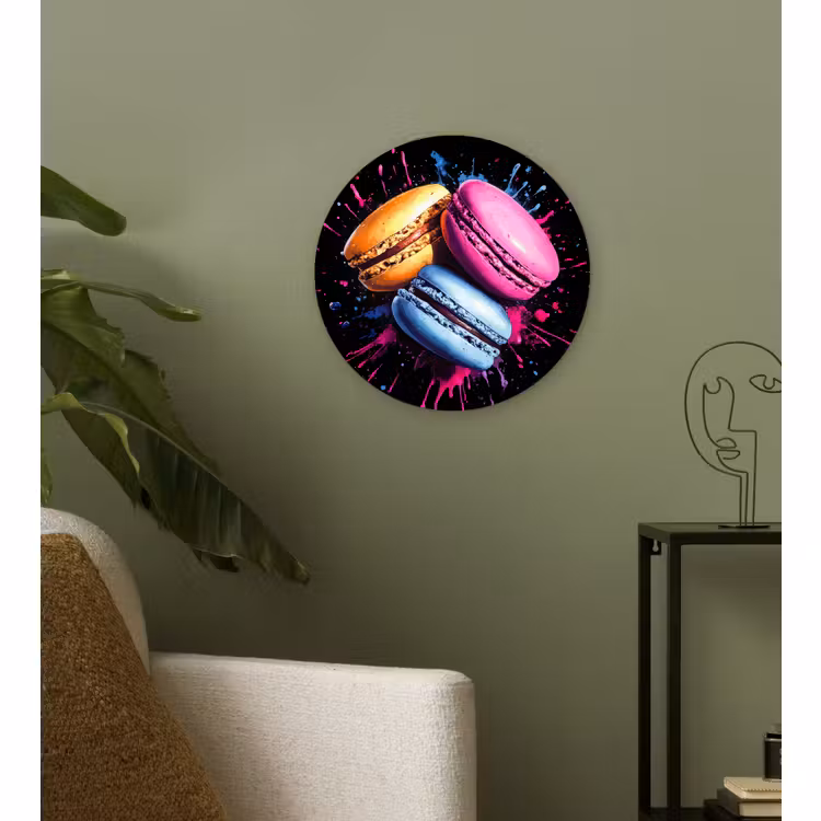 Muurcirkel - Macarons - Dessert - Graffiti - Kleurrijk - Roze - Blauw - Geel — 3