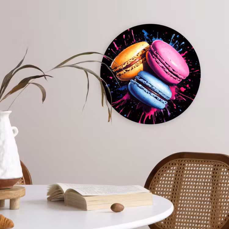 Muurcirkel - Macarons - Dessert - Graffiti - Kleurrijk - Roze - Blauw - Geel — 4