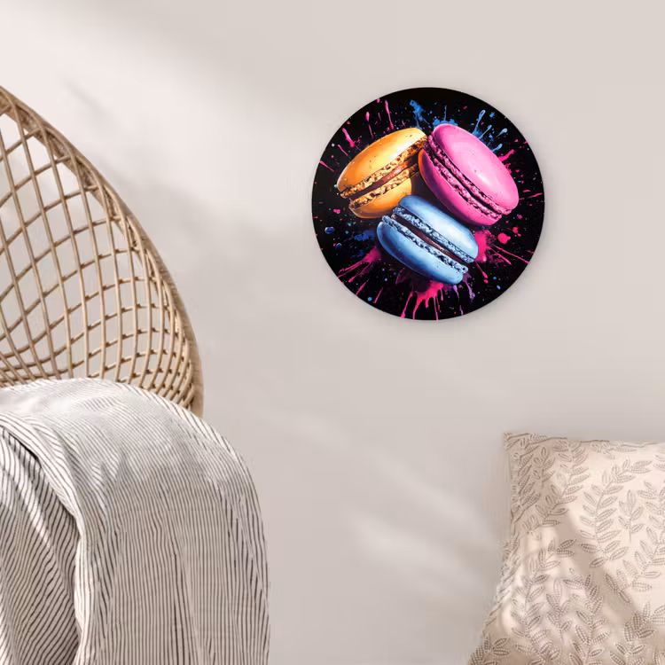 Muurcirkel - Macarons - Dessert - Graffiti - Kleurrijk - Roze - Blauw - Geel — 5