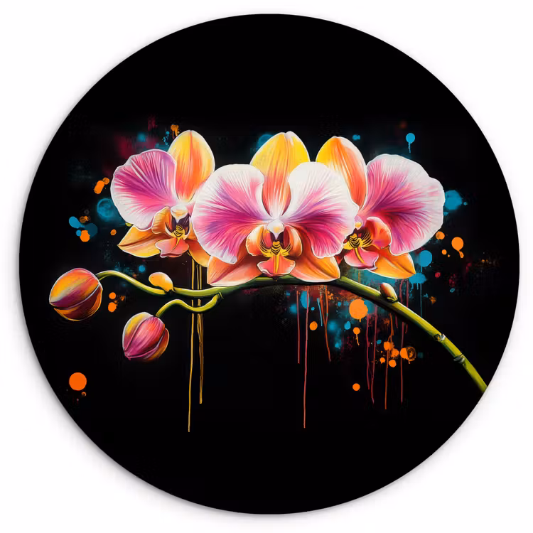 Muurcirkel - Orchidee - Graffiti - Kleurrijk - Bloemen - Abstract — 1