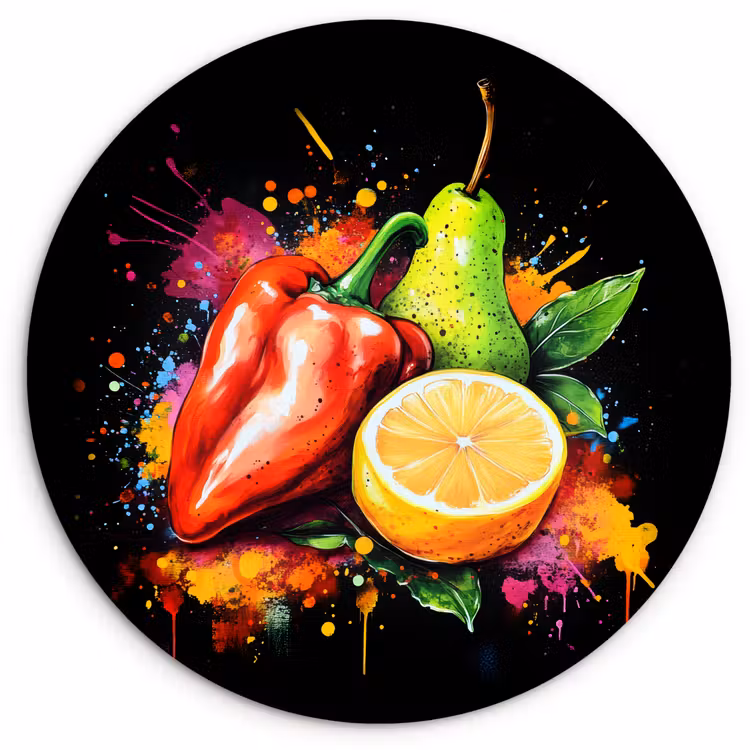 Muurcirkel - Paprika - Peer - Citroen - Graffiti - Verf - Abstract — 1