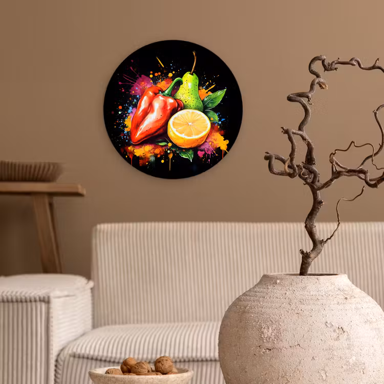 Muurcirkel - Paprika - Peer - Citroen - Graffiti - Verf - Abstract — 2