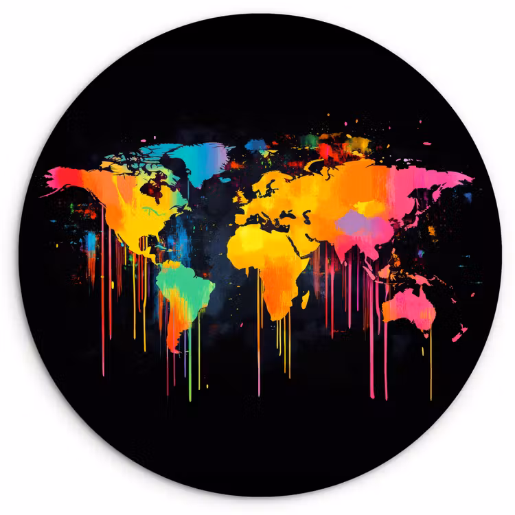 Muurcirkel - Wereldkaart - Verf - Kleurrijk - Graffiti - Wereld — 1