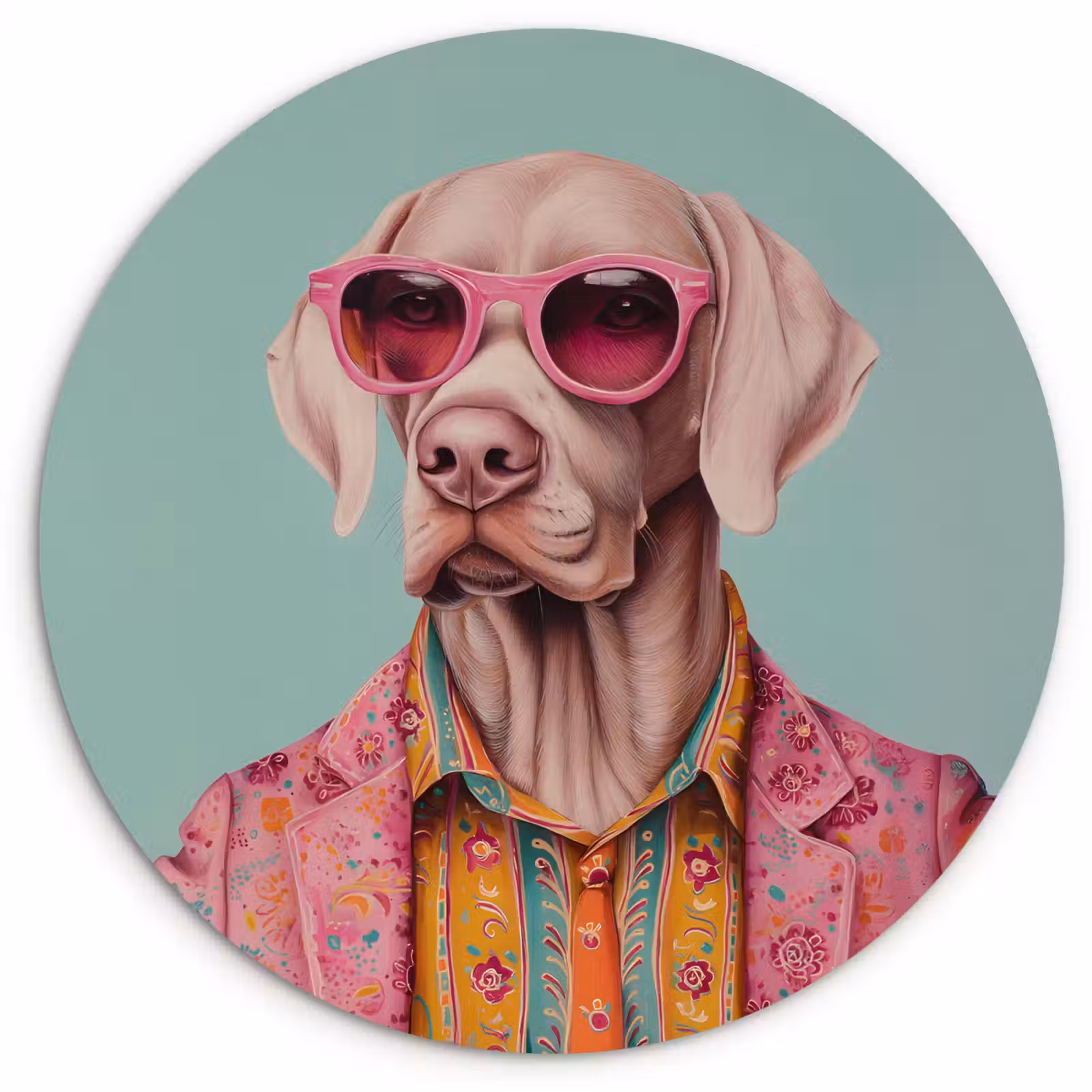 Muurcirkel - Hond - Overhemd - Bloemen - Bril — 1