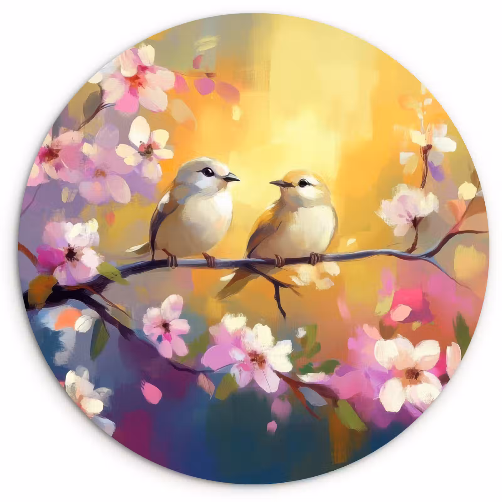 Muurcirkel - Vogels - Bloemen - Roze — 1