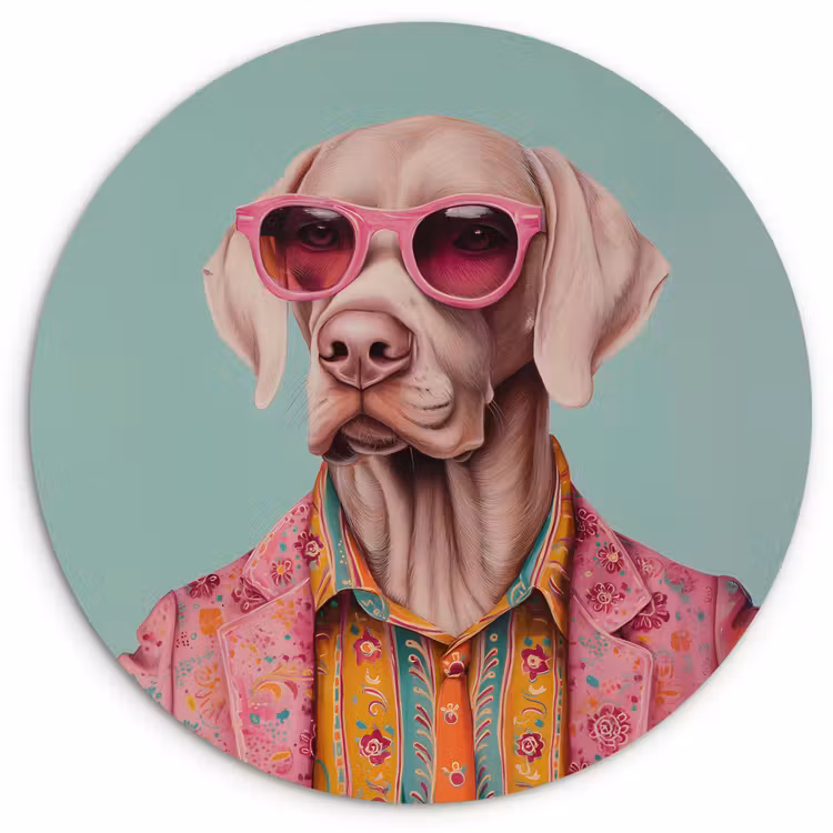Muurcirkel - Hond - Overhemd - Bloemen - Bril — 1