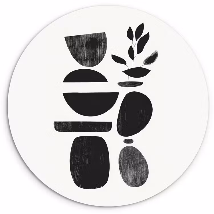 Muurcirkel - Japandi - Zwart - Abstract — 1