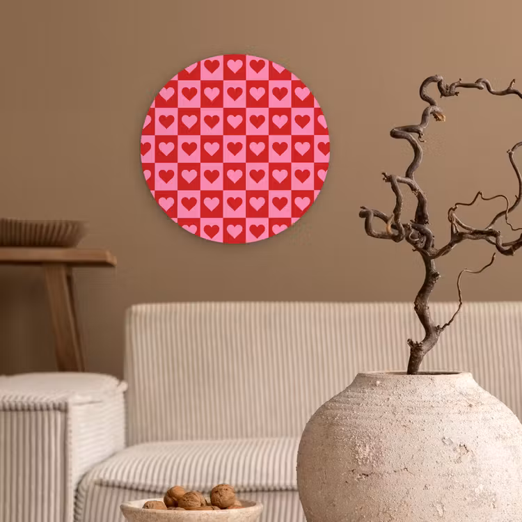 Muurcirkel - Rood - Roze - Schaakbord - Valentijn — 2
