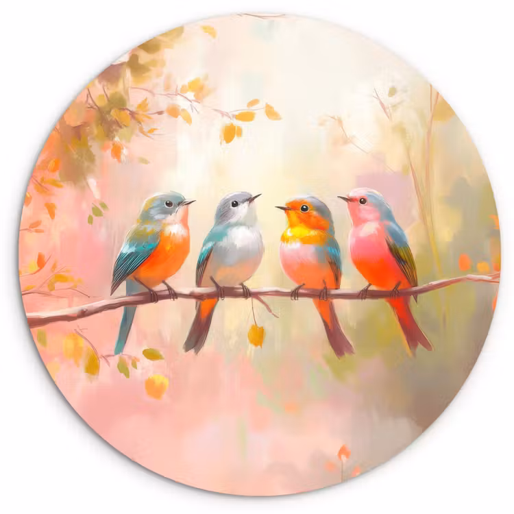Muurcirkel - Vogels - Kleurrijk - Tak — 1