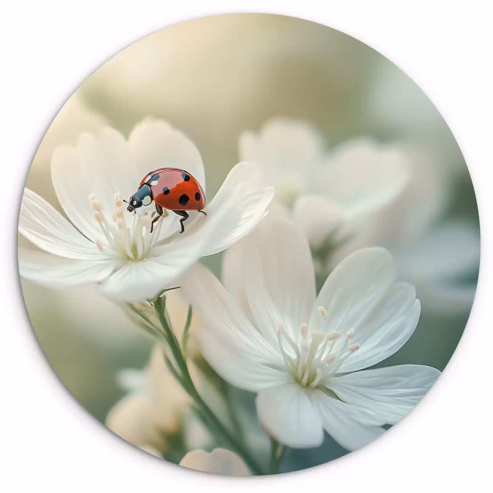Muurcirkel - Lieveheersbeestje - Bloemen - Wit — 1