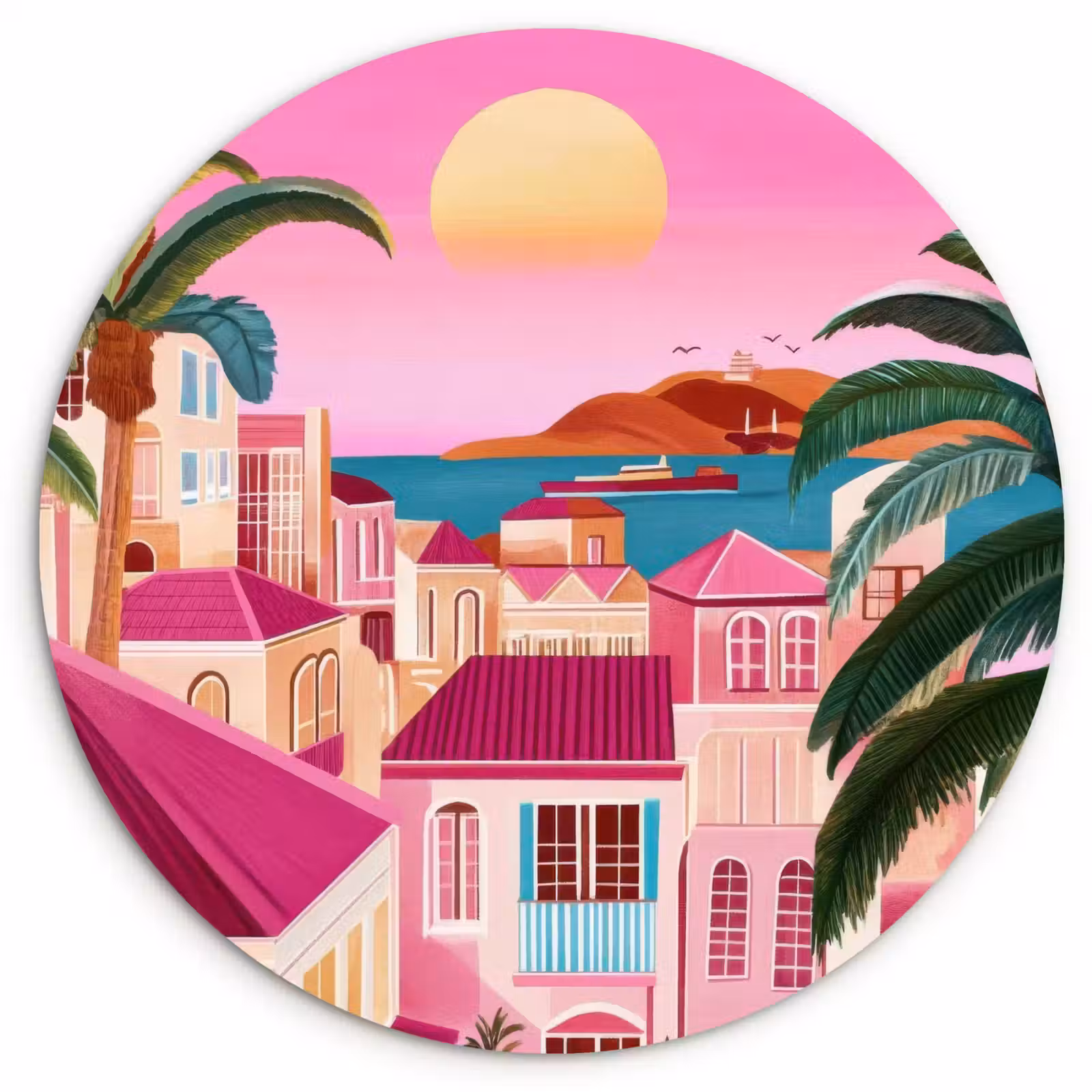Muurcirkel - Stad - Roze - Palmbomen — 1
