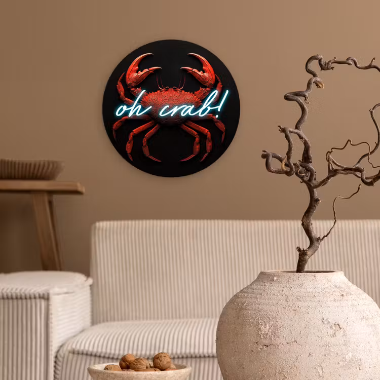 Muurcirkel - Krab - Rood - Neon - Quote — 2