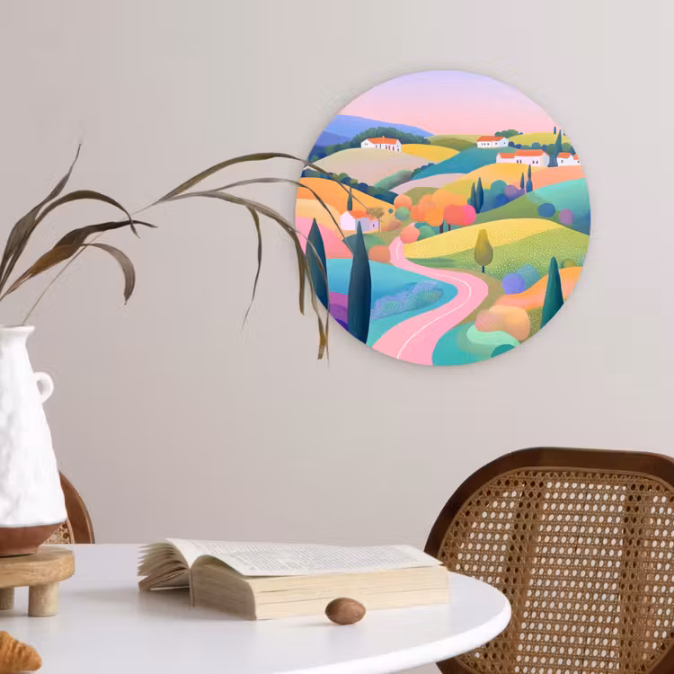 Muurcirkel - Landschap - Paars - Pastel - Huizen — 4