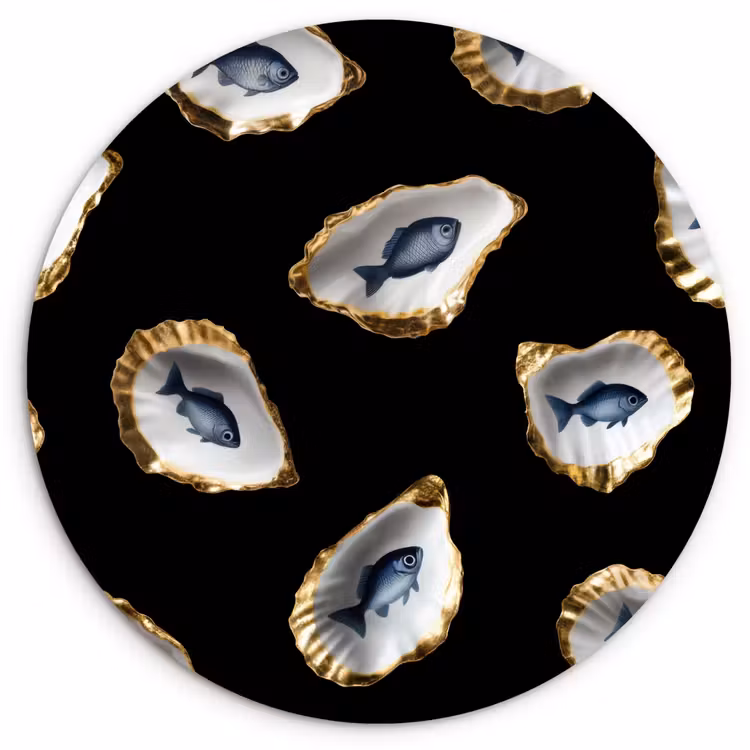Muurcirkel - Oesters - Vissen - Blauw - Goud — 1