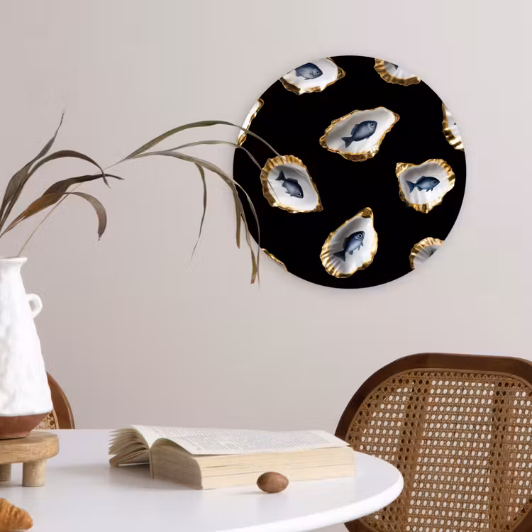 Muurcirkel - Oesters - Vissen - Blauw - Goud — 4